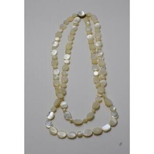 Antique Art Deco Mother Of Pearl Shell Coin Beads Double Strand Necklace
